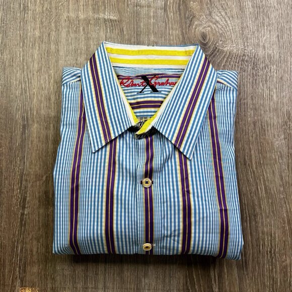 Robert Graham X Men’s Shirt Long Sleeve Flip Cuff Size L Large Striped - Picture 1 of 11